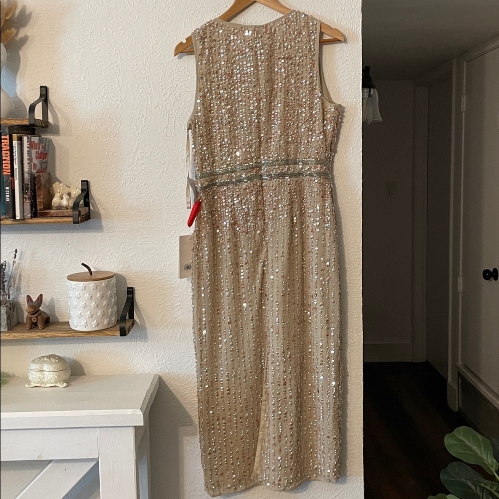 NWT Mac Duggal Sleeveless High Neck Beaded Midi Sheath Dress - Picture 10 of 13